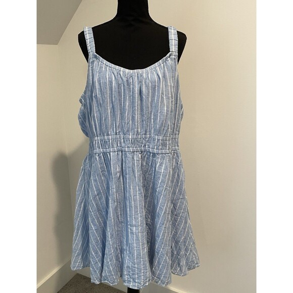 Lane Bryant plus size cotton & linen striped blue dress size 18 - Picture 2 of 6